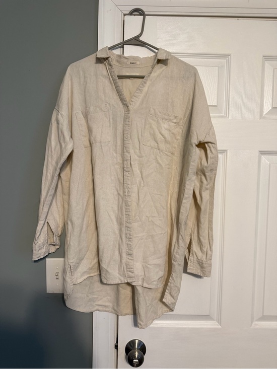 Thread & Supply Tops - Women’s Oversized Long-Sleeve Button up Shirt - Cream